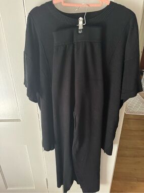 Black Knit Two-Piece Set - Top & Wide Leg Pants